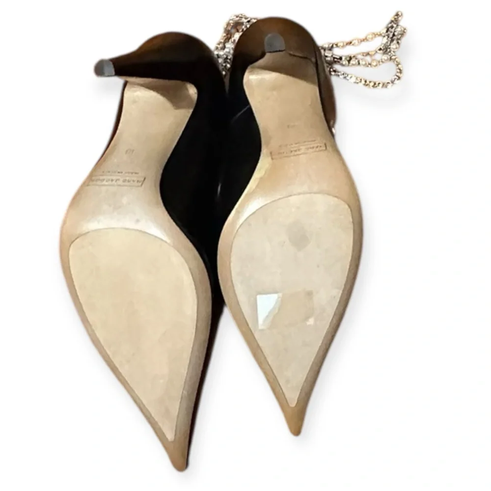 NWT Marc Jacobs Black Pointed-Toe Slingback Heels W/Crystal Embellished Strap, 8